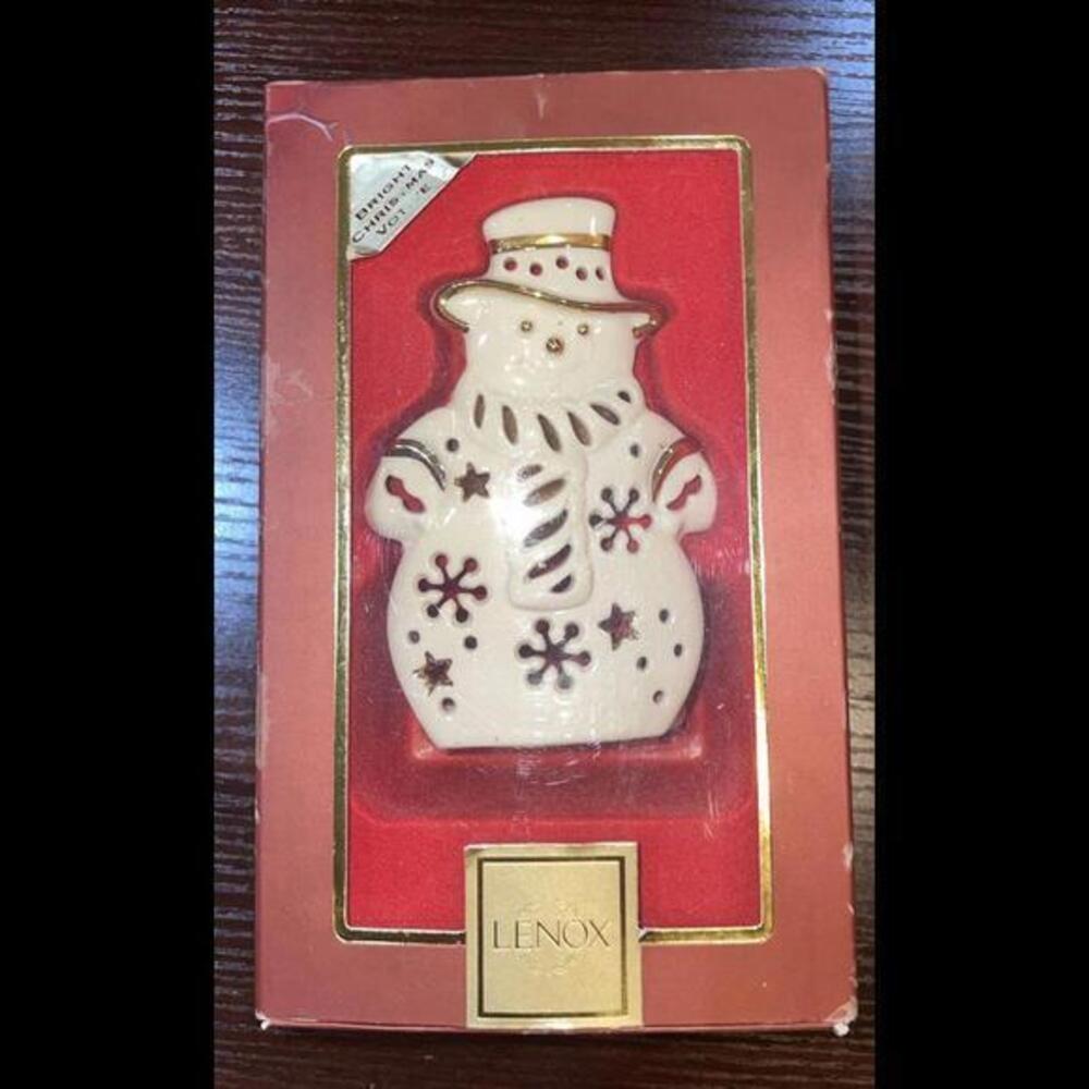 Lenox ‘Bright Christmas’ Ivory & 24K Gold Trimmed Snowman Votive Tealight Holder